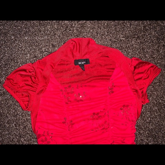 BCXGirl fancy red dress with glittery designs on - Picture 4 of 7